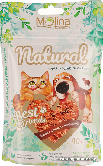 

Лакомство для собак Molina Best Friends Natural Чипсы с ягненком и треской 40 г