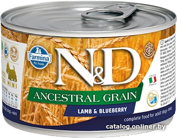 

Консервированный корм для собак Farmina N&D Ancestral Grain Lamb & Blueberry Adult Mini 140 г