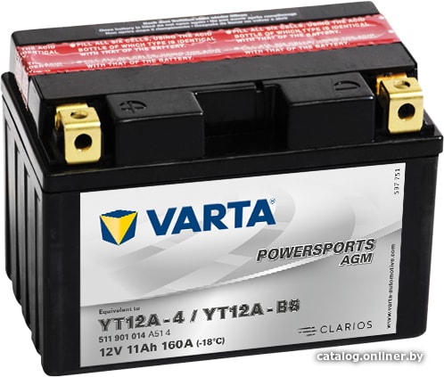 

Мотоциклетный аккумулятор Varta Powersport AGM YT12A-BS 511 901 014 (11 А·ч)