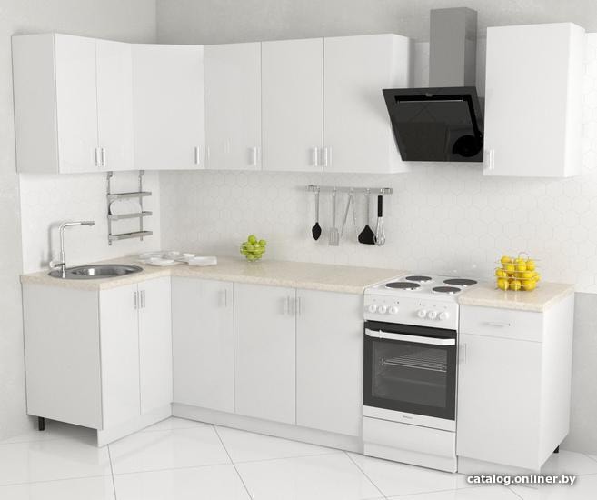 

Готовая кухня Хоум Лайн Кристалл 1200х2200 угловой (белый глянец/белый глянец)