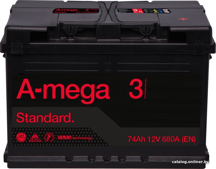 

Автомобильный аккумулятор A-mega Standard 74 R низкая (74 А·ч)
