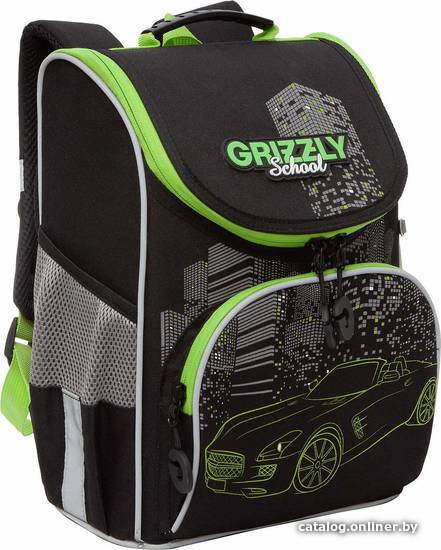 

Школьный рюкзак Grizzly RAm-385-2 (черный/салатовый)