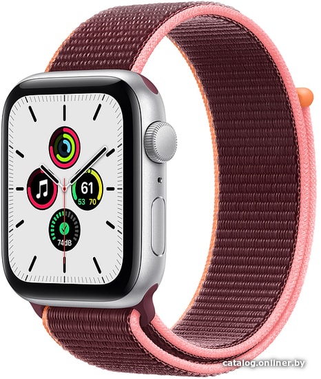 

Умные часы Apple Watch SE 44 мм (алюминий серебристый/сливовый нейлон)