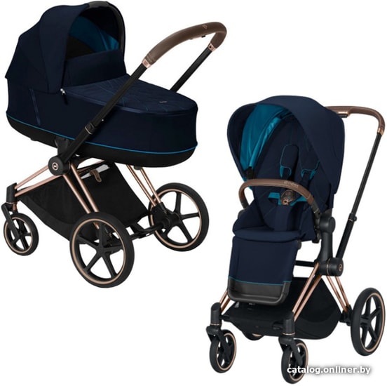 

Универсальная коляска Cybex Priam 2020 (nautical blue, рама розовое золото)
