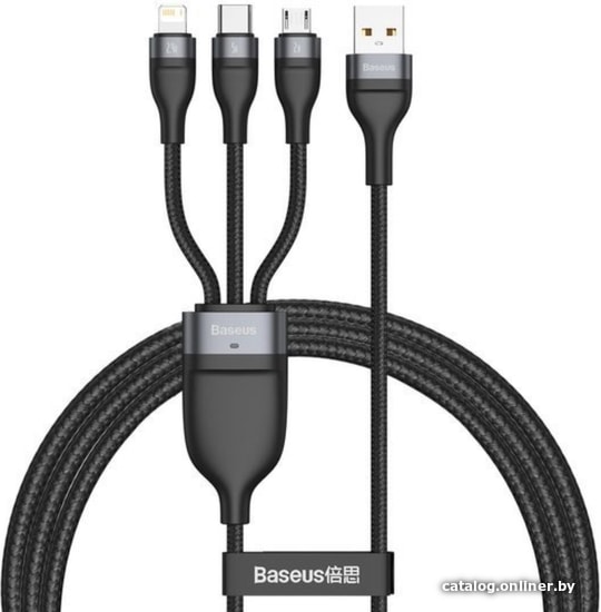 

Кабель Baseus CA1T3-G1 USB Type-C - microUSB - Lightning - USB (1.2 м, черный)