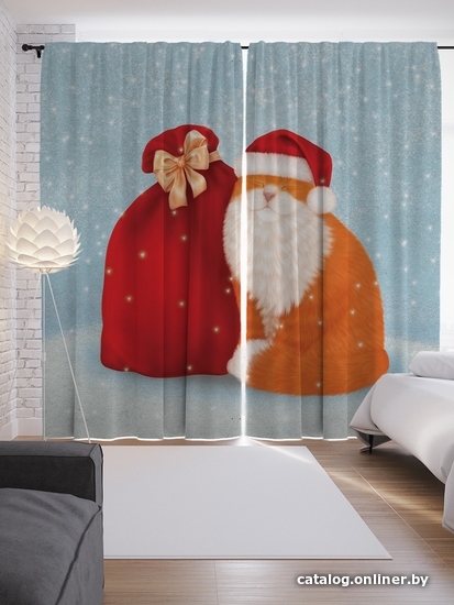 

Комплект штор JoyArty Кот с новогодними подарками 1.45x2.65 м (2 шт)