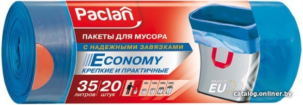 

Пакеты для мусора Paclan Эконом с тесьмой 35 л (20 шт, синий)