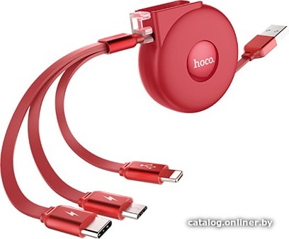 

Кабель Hoco U50 USB Type-A - Lightning, MicroUSB, Type-C (1 м, красный)