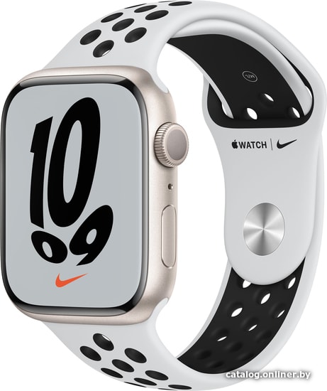 

Умные часы Apple Watch Nike Series 7 45 мм (сияющая звезда/чистая платина,черный)