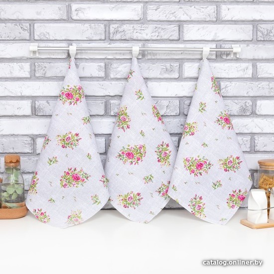 

Набор полотенец Доляна Roses on linen 3 шт 9149327 (белый/розовый)