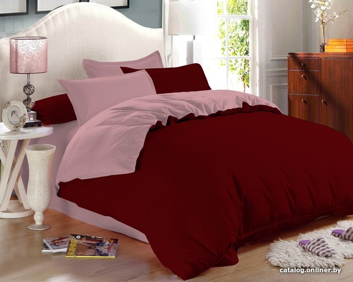 

Постельное белье Amore Mio Garnet 1.5сп 24909 (бордовый/розовый)