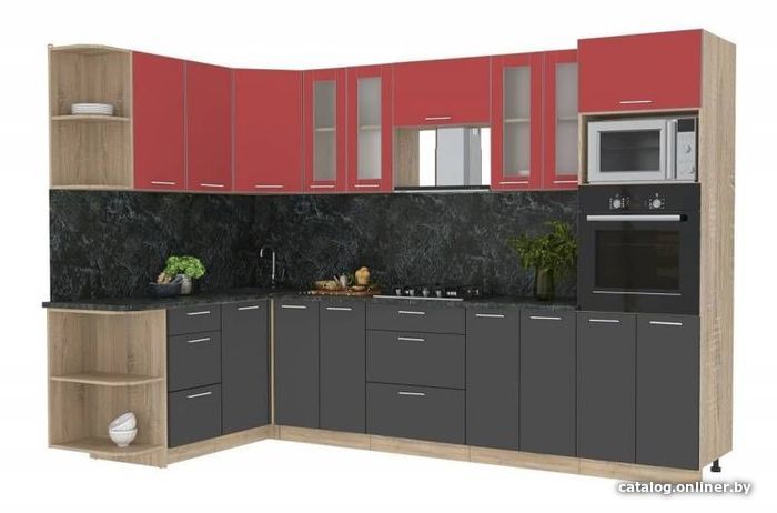 

Готовая кухня Интерлиния Мила 1.68x3.0 левая (красный-антрацит-кастилло темный)