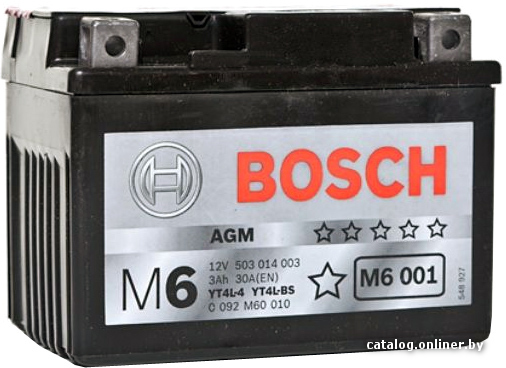 

Мотоциклетный аккумулятор Bosch M6 YT4L-4/YT4L-BS 503 014 003 (3 А/ч)