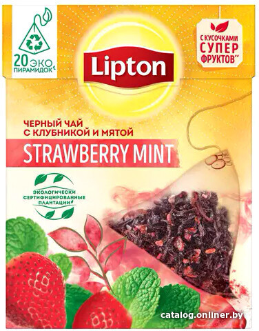 

Черный чай Lipton Strawberry Mint с клубникой и мятой 20 шт