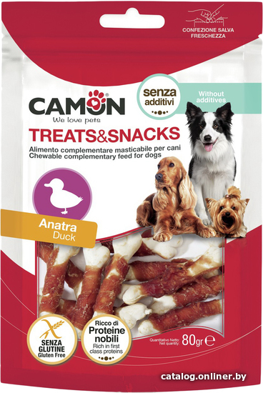 

Лакомство для собак Camon Cornstarch bones with duck 80 г