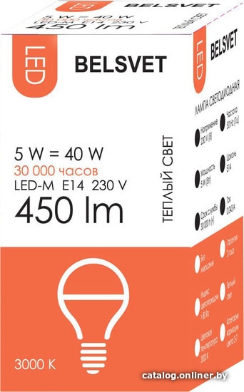 

Светодиодная лампочка Belsvet LED-M G45 E27 5 Вт 3000 К