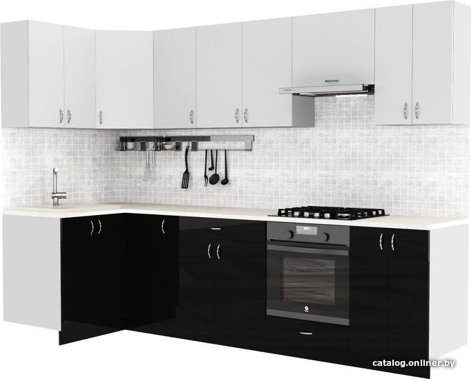 

Готовая кухня S-Company Клео глосc 1.2x2.9 левая (черный глянец/белый глянец)