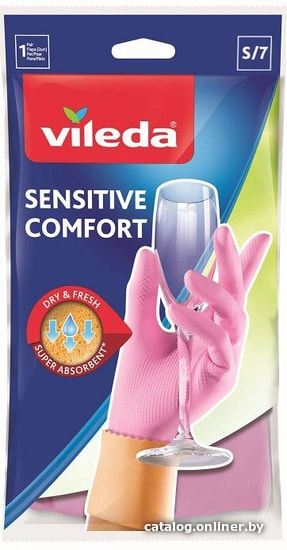 

Латексные перчатки Vileda Sensitive Comfort (S, розовый)