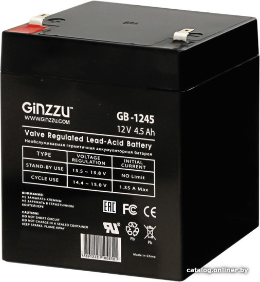 

Аккумулятор для ИБП Ginzzu GB-1245 (12В/4.5 А·ч)