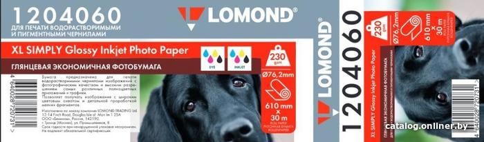 

Фотобумага Lomond XL Simply Glossy Inkjet 610 мм х 30 м 230 г/м2 1204060