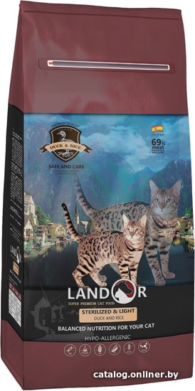 

Сухой корм для кошек Landor Adult Sterilized & Light Duck with Rice 400 г