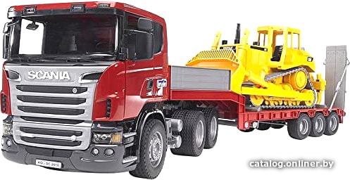 

Набор Bruder Scania R-series Low loader truck Cat Bulldozer 03555
