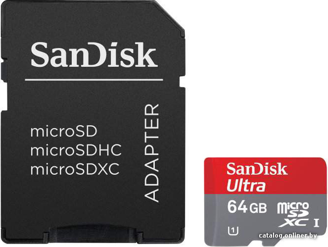 

Карта памяти SanDisk microSDXC UHS-I (Class 10) 64GB + адаптер (SDSDQUI-064G-U46)