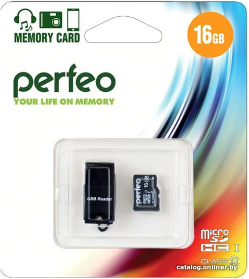 

Карта памяти Perfeo microSDHC PF16GMCSH10CR 16GB (с кардридером)