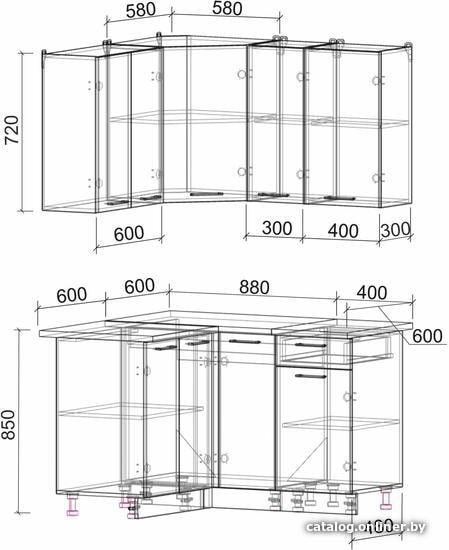

Готовая кухня Интерлиния Мила Лайт 1.2x1.3 (красный/дуб венге)
