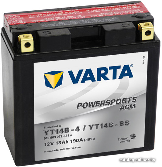 

Мотоциклетный аккумулятор Varta Powersports AGM YT14B-BS 512 903 013 (13 А/ч)