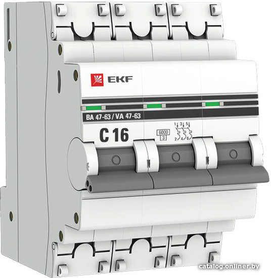 

Выключатель автоматический EKF ВА 47-63 3P 16А (C) 6kA mcb4763-6-3-16C-pro