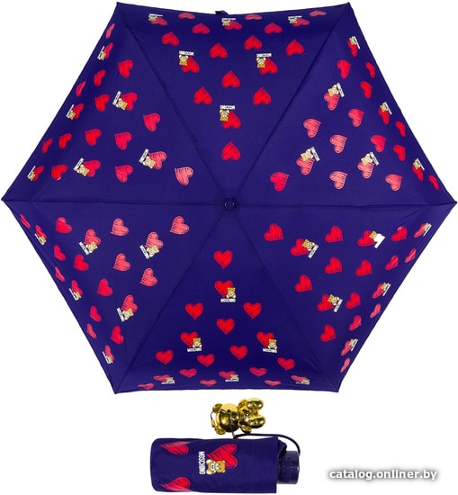 

Складной зонт Moschino 8127-superminiF Hearts and bears Blue