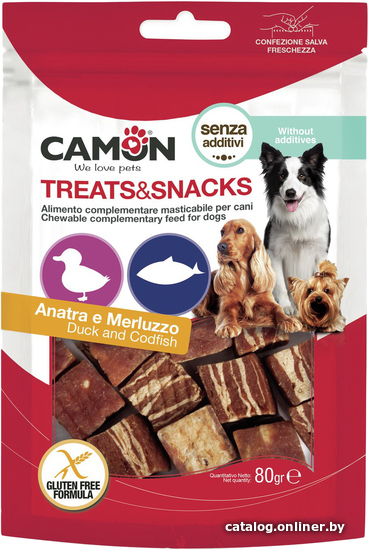 

Лакомство для собак Camon Duck and codfish cubes 80 г