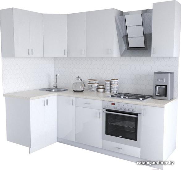 

Готовая кухня Хоум Лайн Кристалл Люкс 1200х2400 угловой (белый/белый)