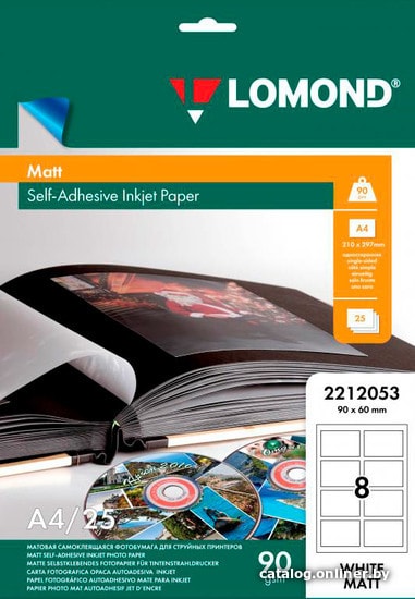 

Самоклеящаяся бумага Lomond Self-Adhesive А4 8 делений 90 г/м2 25 л 2212053