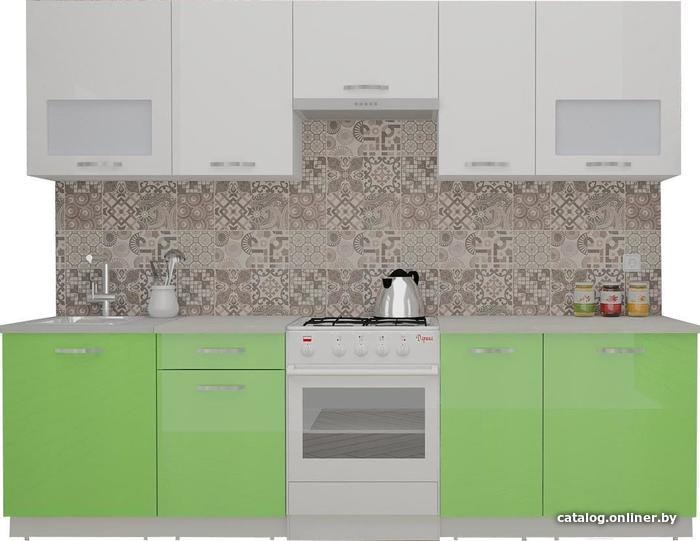 

Готовая кухня ВерсоМебель ЭкоЛайт-5 2.6 (белый/яблоко)