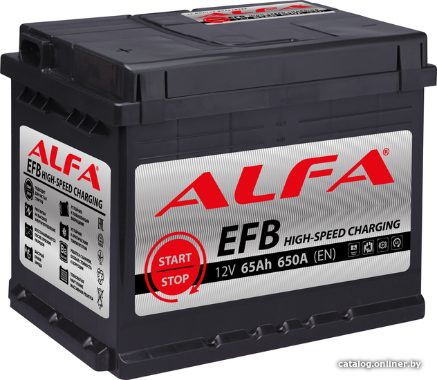 

Автомобильный аккумулятор ALFA EFB 65 R (65 А·ч)