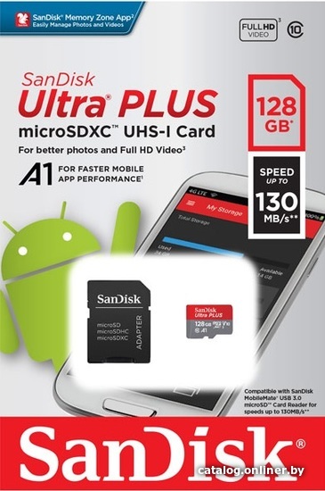 

Карта памяти SanDisk microSDXC SDSQUB3-128G-GN6MA 128GB (с адаптером)