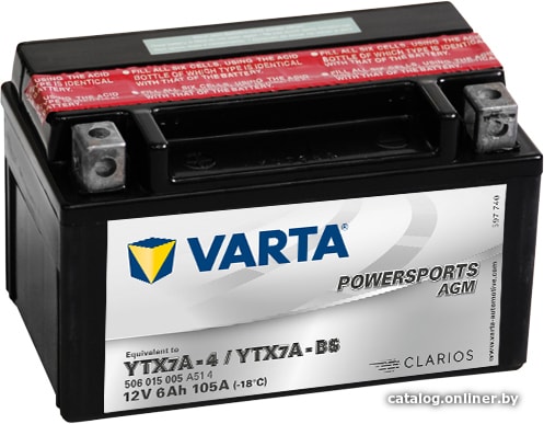 

Мотоциклетный аккумулятор Varta Powersport AGM YTX7A-BS 506 015 005 (6 А·ч)