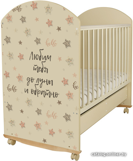 

Классическая детская кроватка Indigo With Love Star Rose колесо-качалка и ящик (слоновая кость)