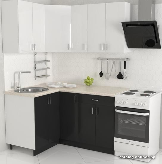 

Готовая кухня Хоум Лайн Кристалл 1200х1500 угловой (черный глянец/белый глянец)
