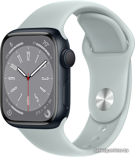

Умные часы Apple Watch Series 8 41 мм (алюминиевый корпус, полуночный/суккулент, спортивный силиконовый ремешок)