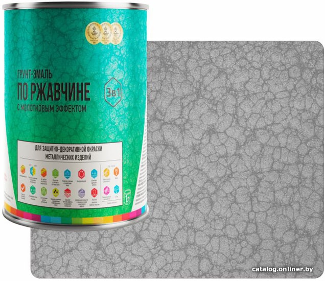 

Грунт-эмаль LIDA По ржавчине с молотковым эффектом 3 в 1, 1 л (серебристый)