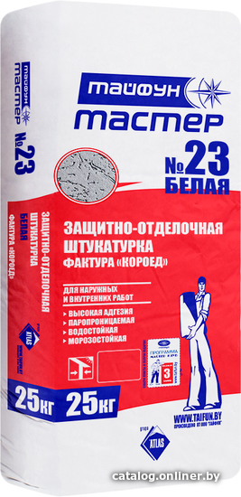 

Декоративная штукатурка Тайфун Мастер №23.1 фактура короед (белый, 25 кг)