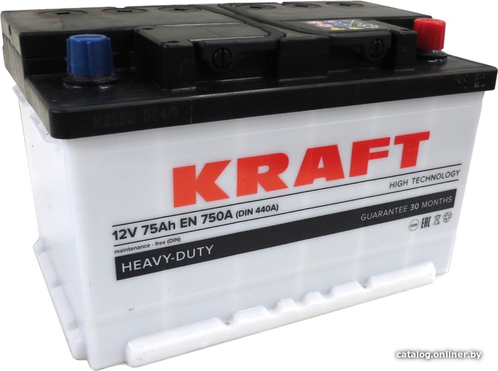 

Автомобильный аккумулятор KRAFT 75 R low KR75.0_euro