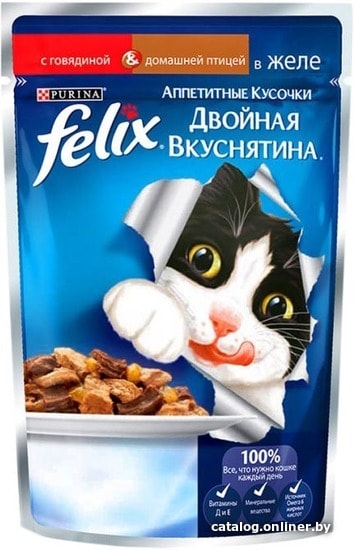 

Пресервы Felix Двойная вкуснятина с говядиной и птицей 0.085 кг