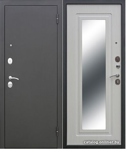 

Металлическая дверь ЮрСталь Царское зеркало 205x96 (черный муар/белый ясень, левый)