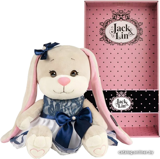 

Классическая игрушка Jack&Lin Зайка в сине-белом платье с бантом JL-022004-25