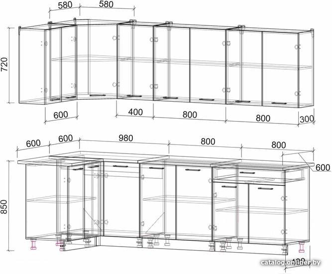 

Готовая кухня Интерлиния Мила Лайт 1.2x2.6 (красный/дуб венге)